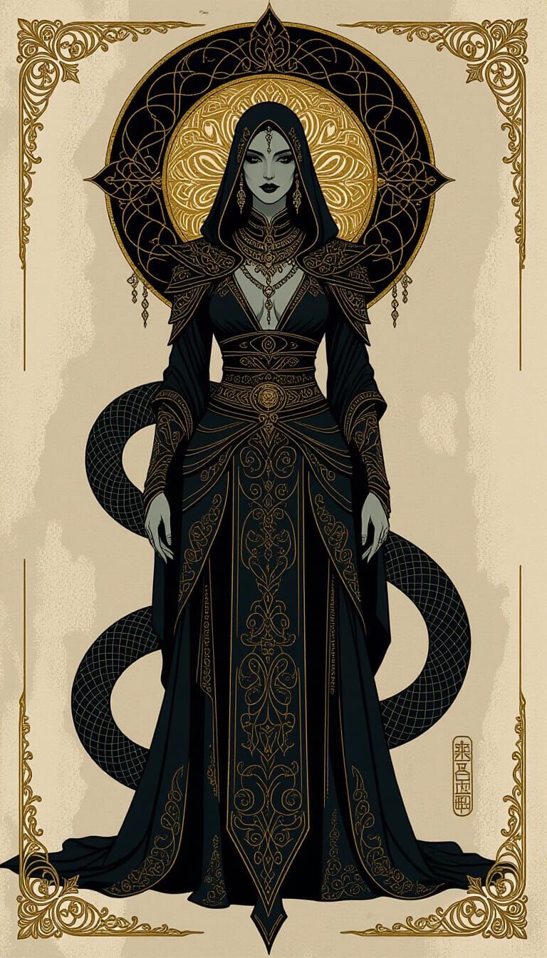 Mystical Serpent-Blooded Afghan Portrait: Gothic Baroque Art