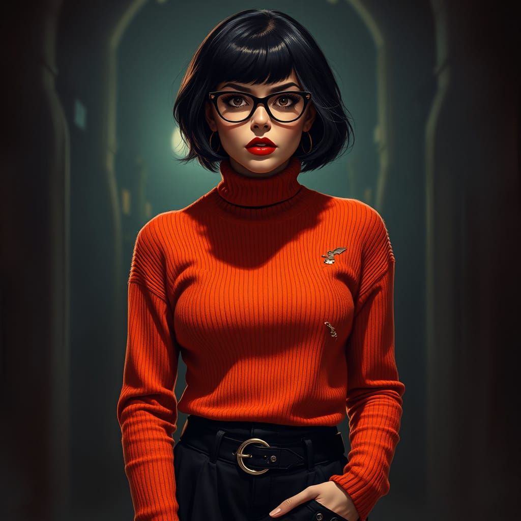 Goth Velma Dinkley in Dark, Photo-Realistic Gothic Style