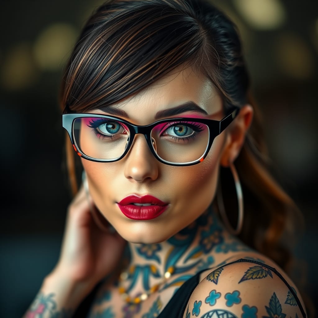Vibrant Woman with Futuristic Style and Intricate Tattoos