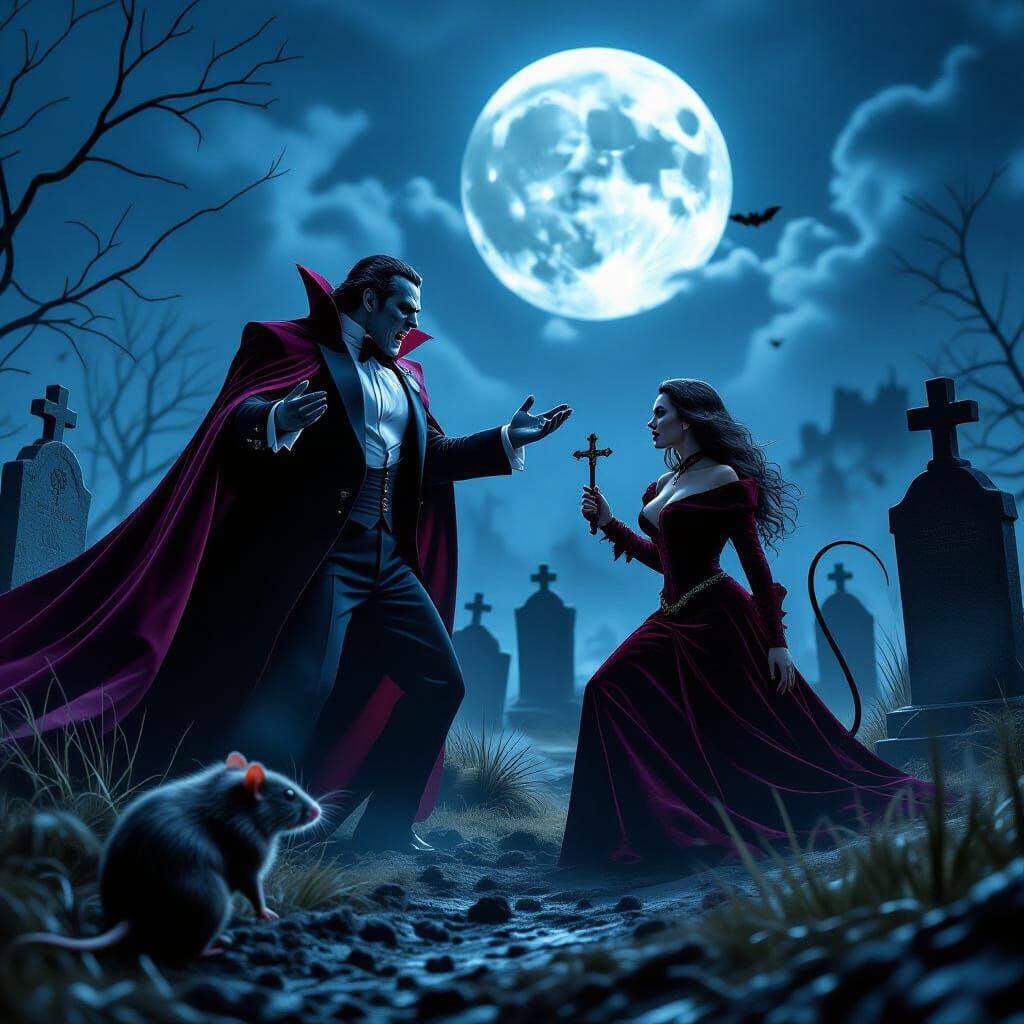 Dracula Commands Rats vs Barbarian in Gothic Graveyard