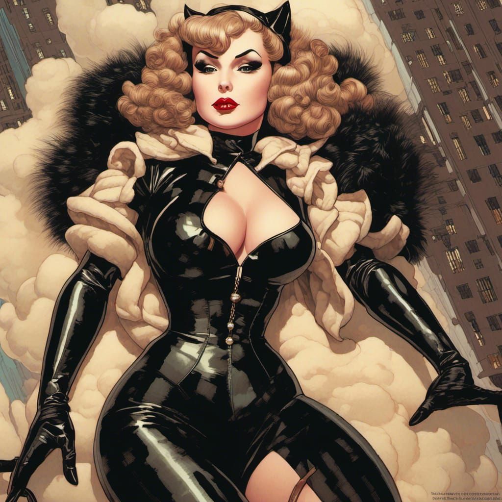 Breathtaking 1940s Pin-Up Portrait of Catwoman in Vintage St...