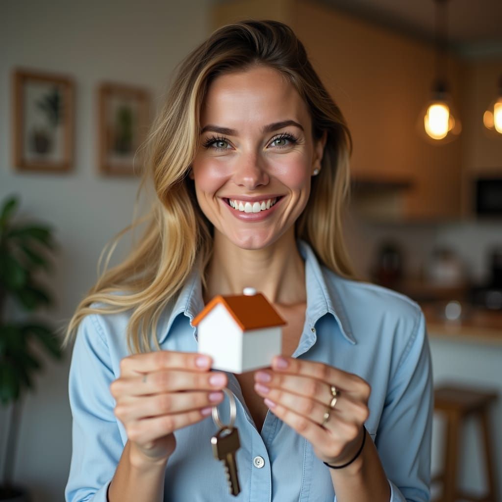 Woman's Relieved Smirk Captures Homeownership Bliss in Luxur...