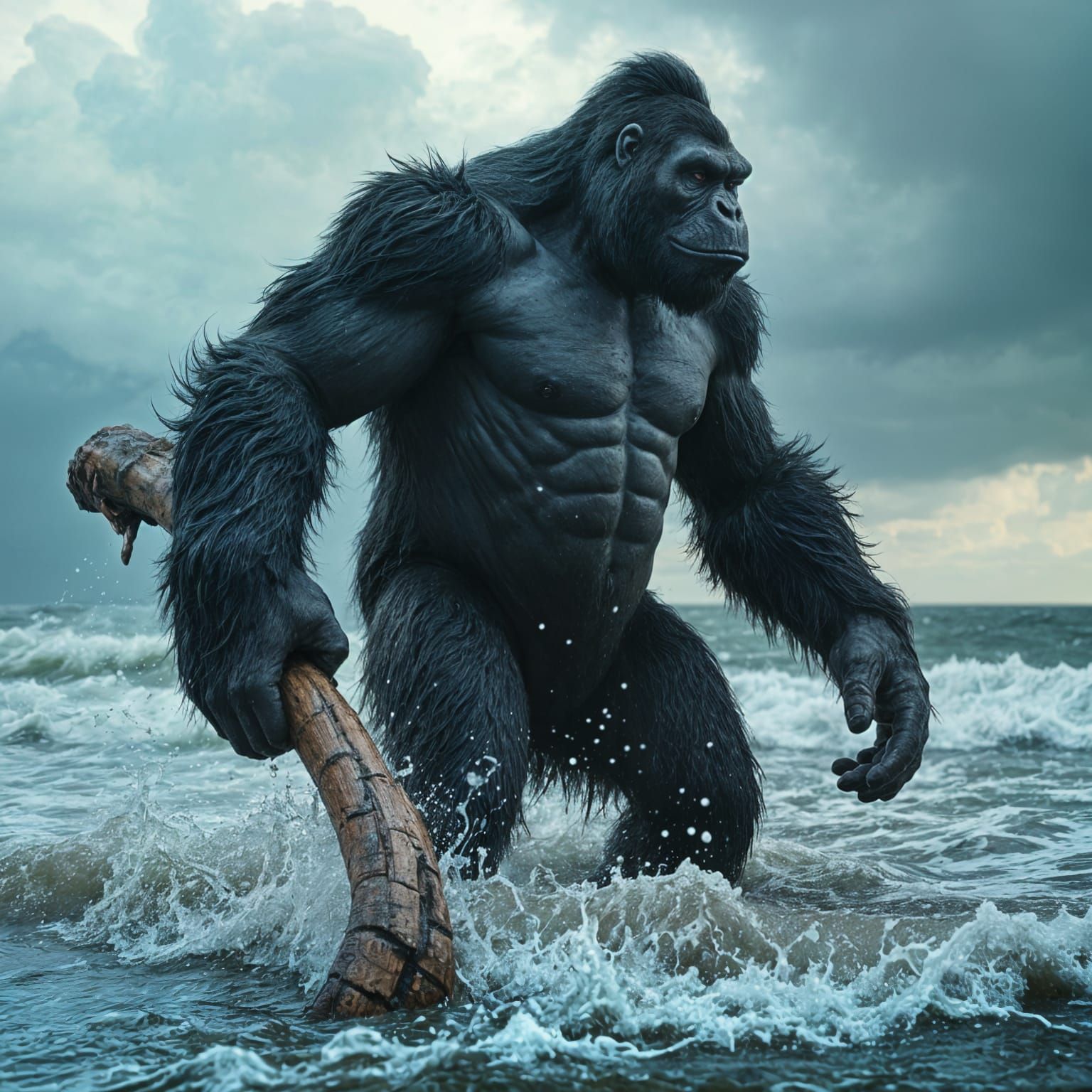 King Kong Wades through Turbulent Ocean Waters in Cinematic...