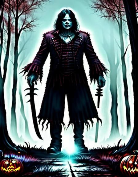 Surreal Horror Figure Emerges from Dark Forest