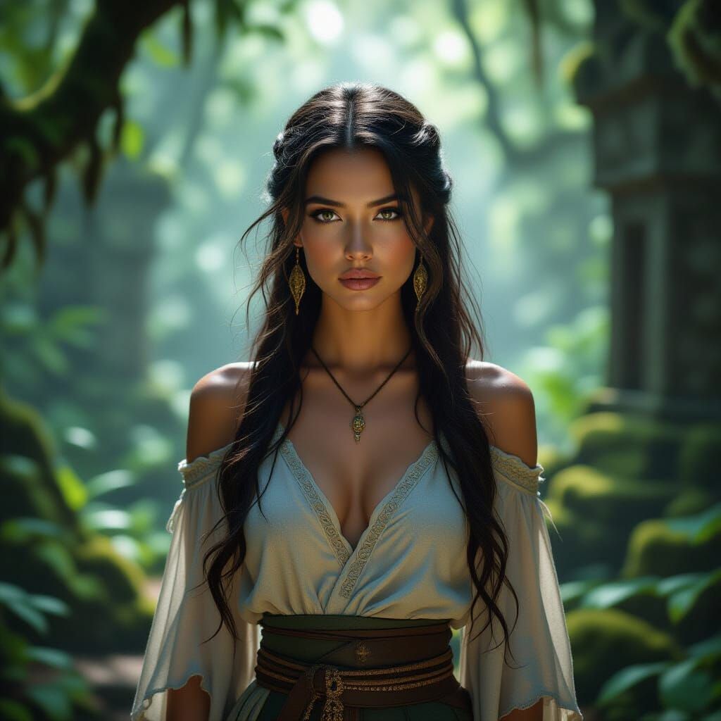 Mystical Forest Clearing with Lone Figure