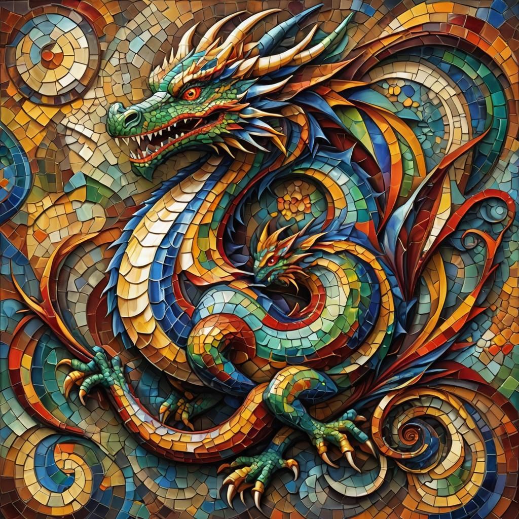 Vibrant Neo-Expressionist Dragon Mosaic