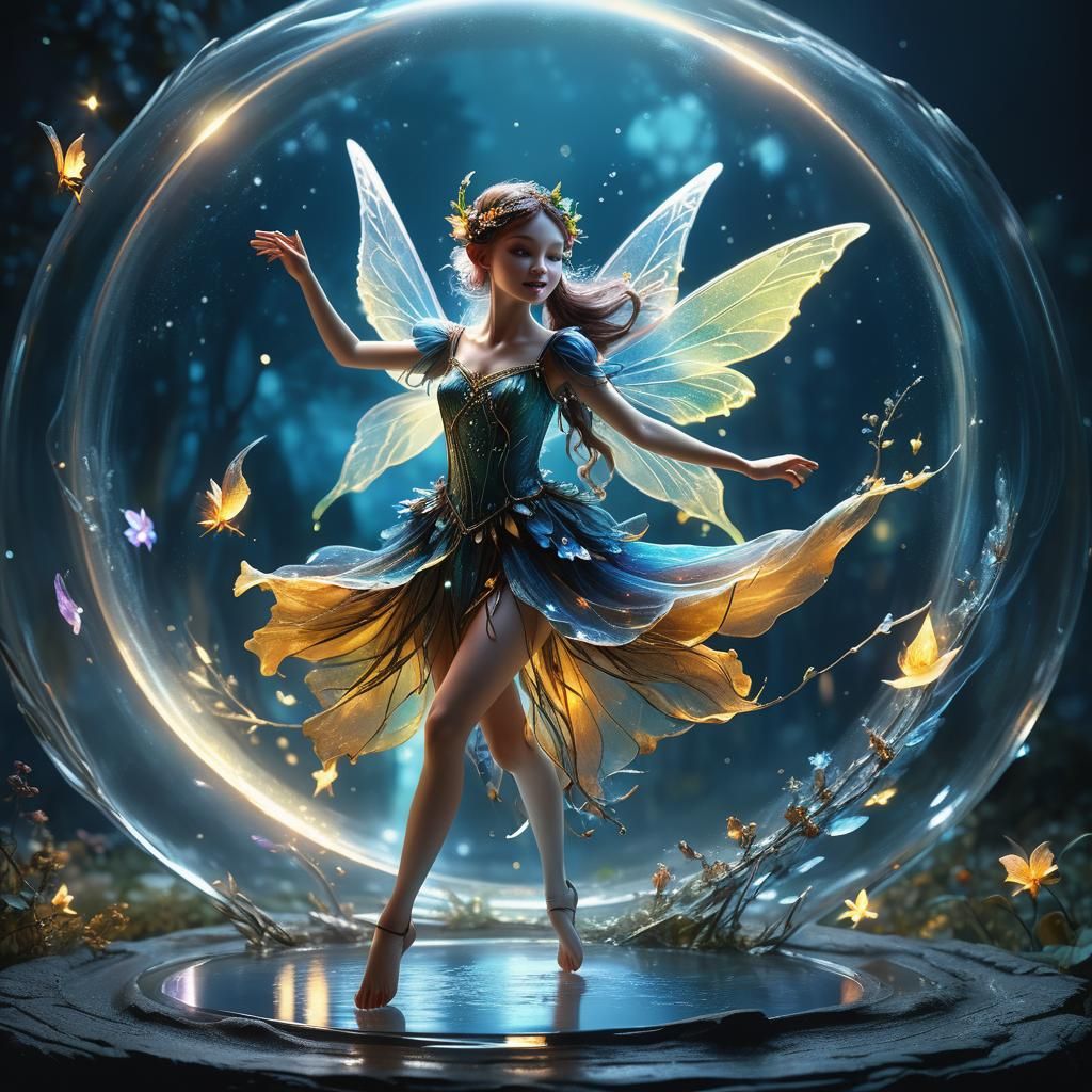 Dazzling Fairy Dance on Glass Plate Under Moonlight
