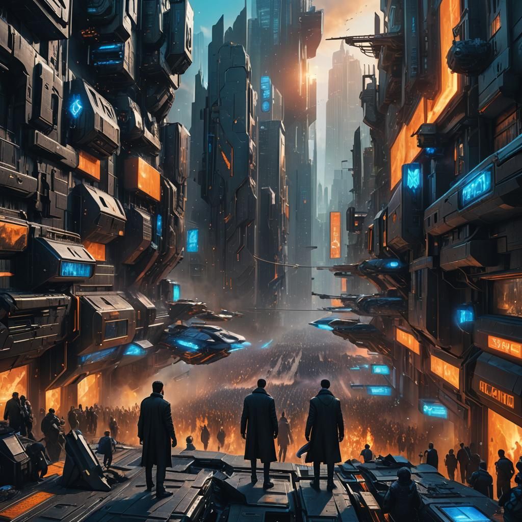 Men in Black Blend into Futuristic Cityscape