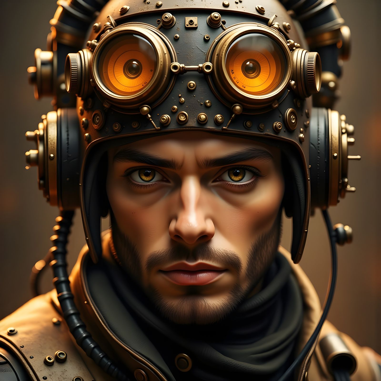 Steampunk Young Man Portrait with Goggles and Rusty Metal