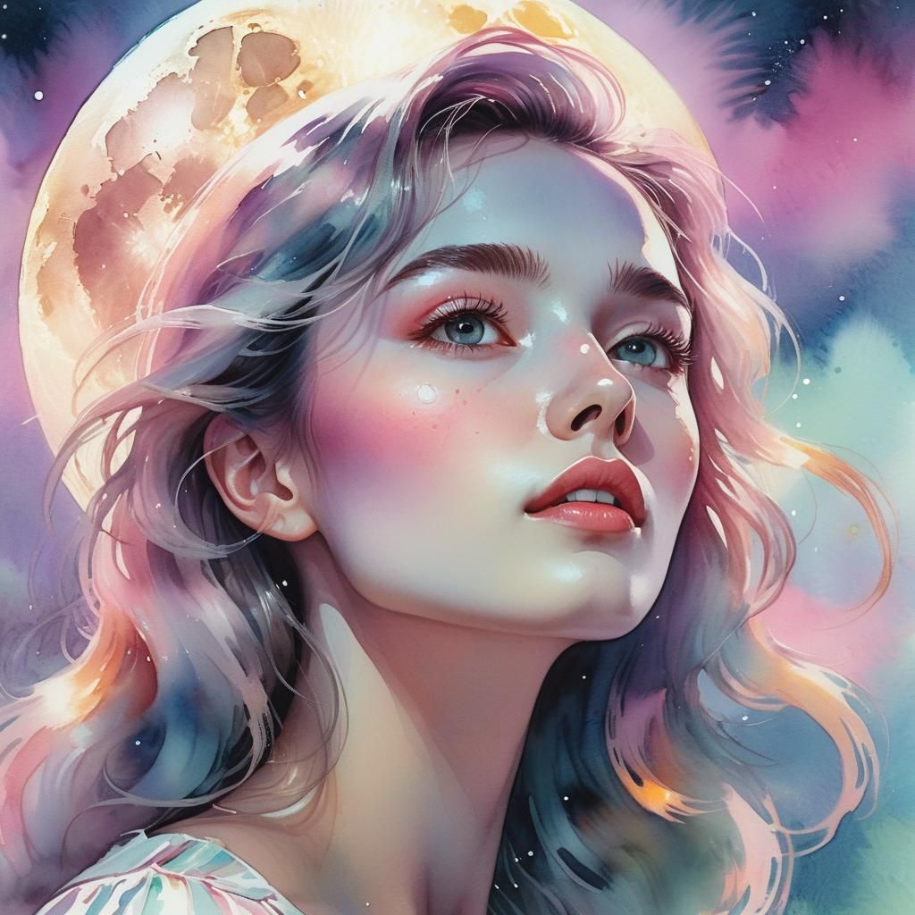 Close-Up Portrait of a Girl Basking in the Ethereal Glow of...