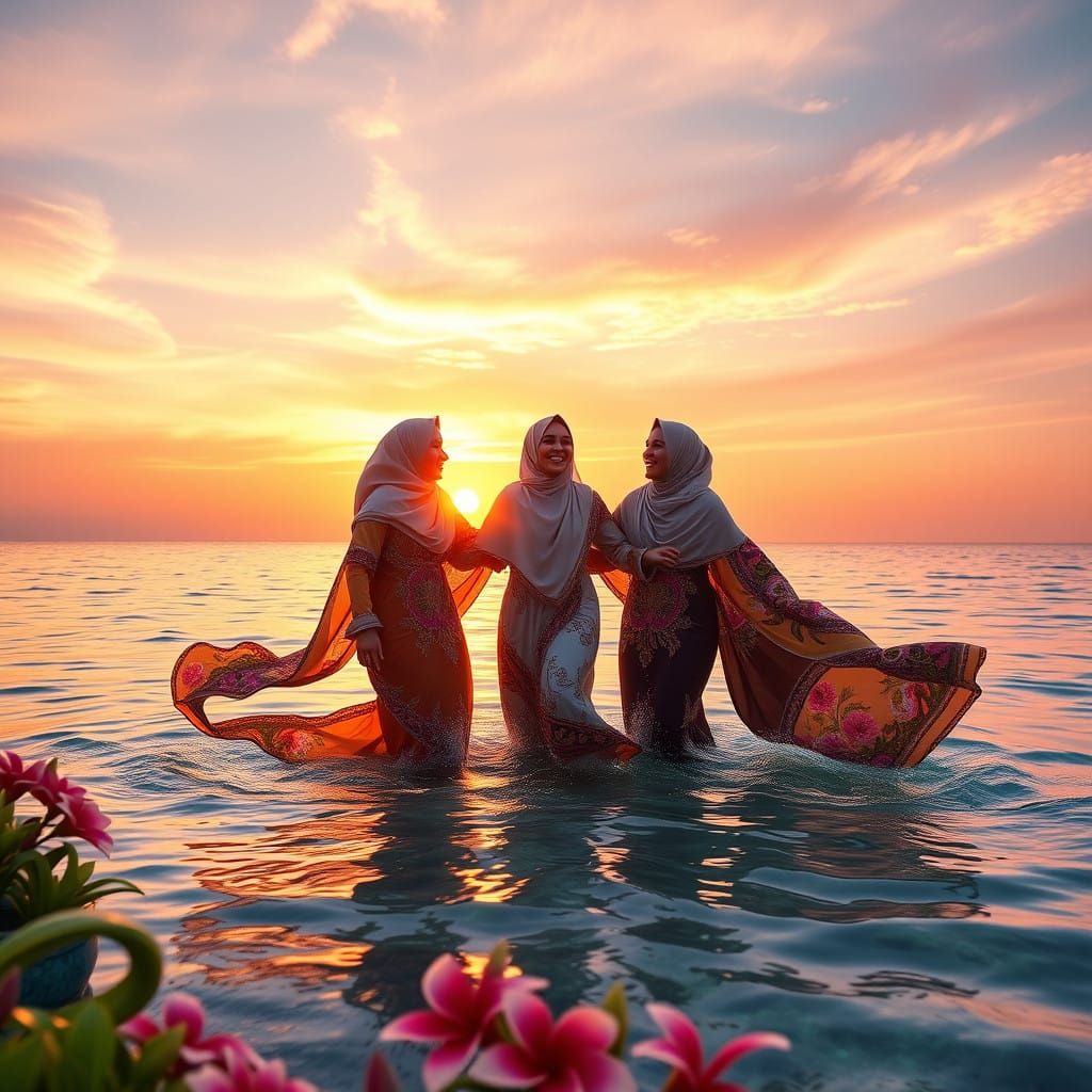 Hijabi Friends in Sunset Serenity