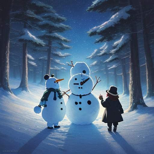 Whimsical Winter Snowman in Vibrant Colors