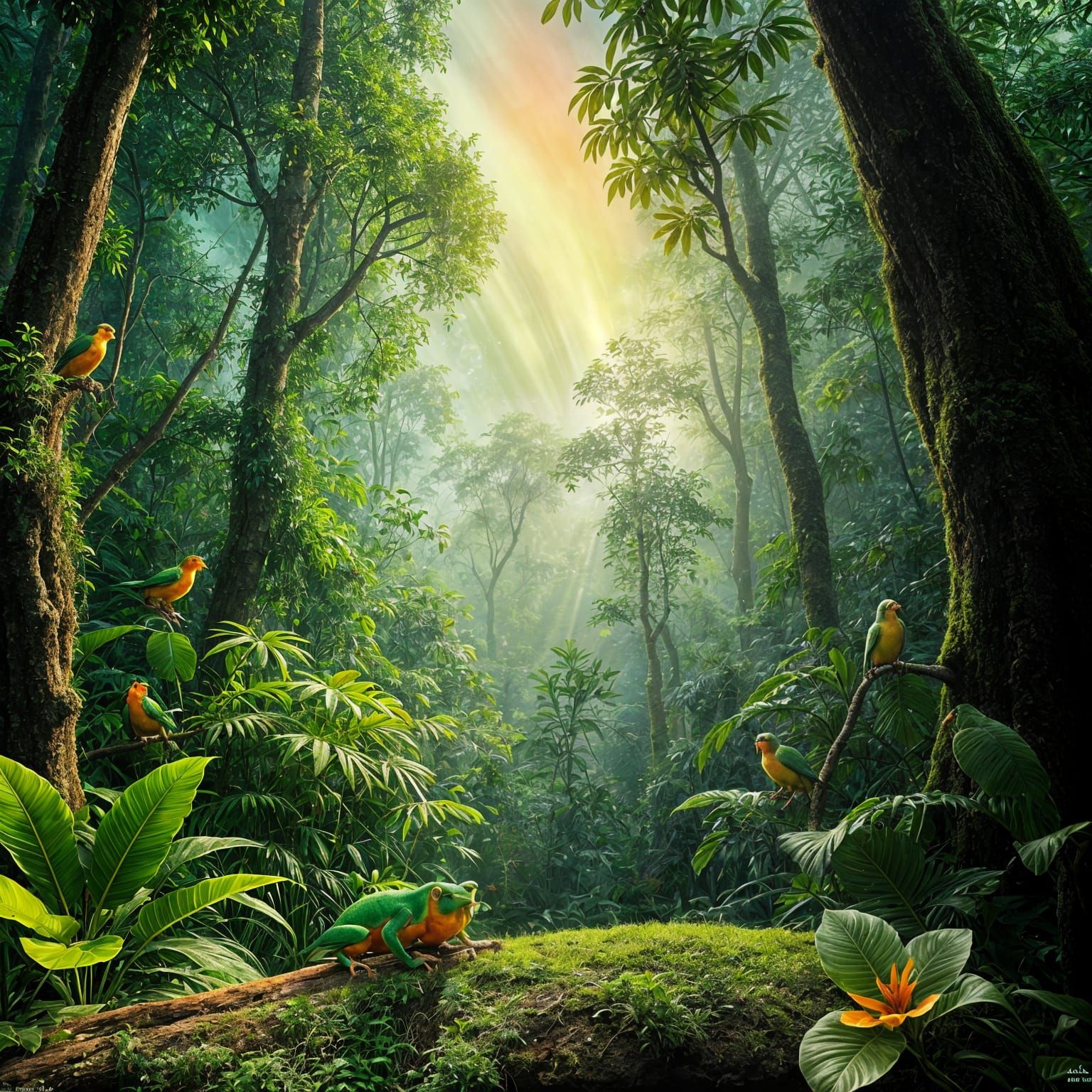 Vibrant Tropical Rainforest in Ultra-Realistic Style