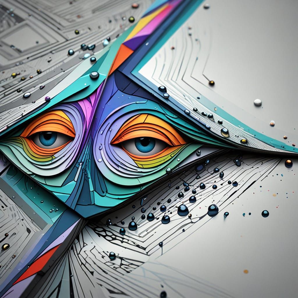 Abstract Face with Geometric Raindrops in Low-Poly Style