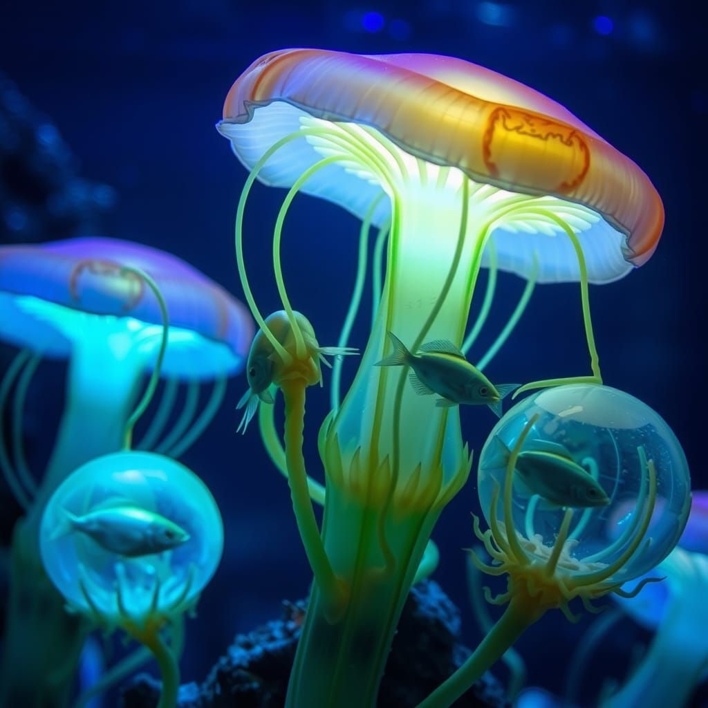 Ethereal Bioluminescent Plants Thrive in an Alien Underwater...