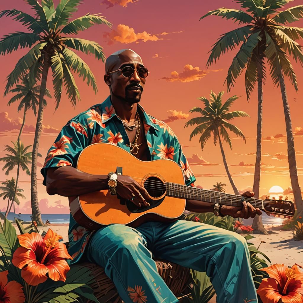 Vibrant Tropical Oasis with 2Pac in Hawaiian Chic