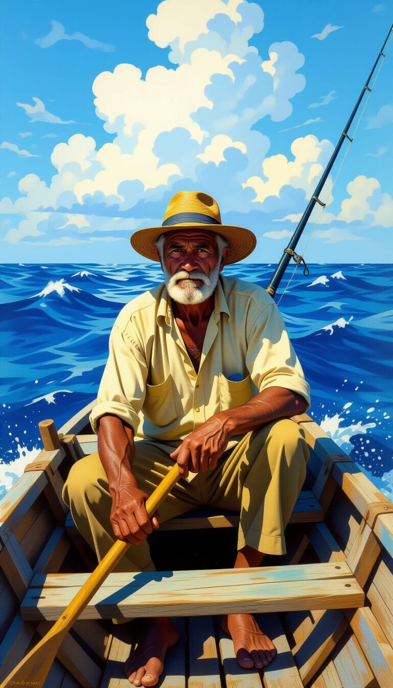 Old Fisherman Battles Giant Marlin at Sea