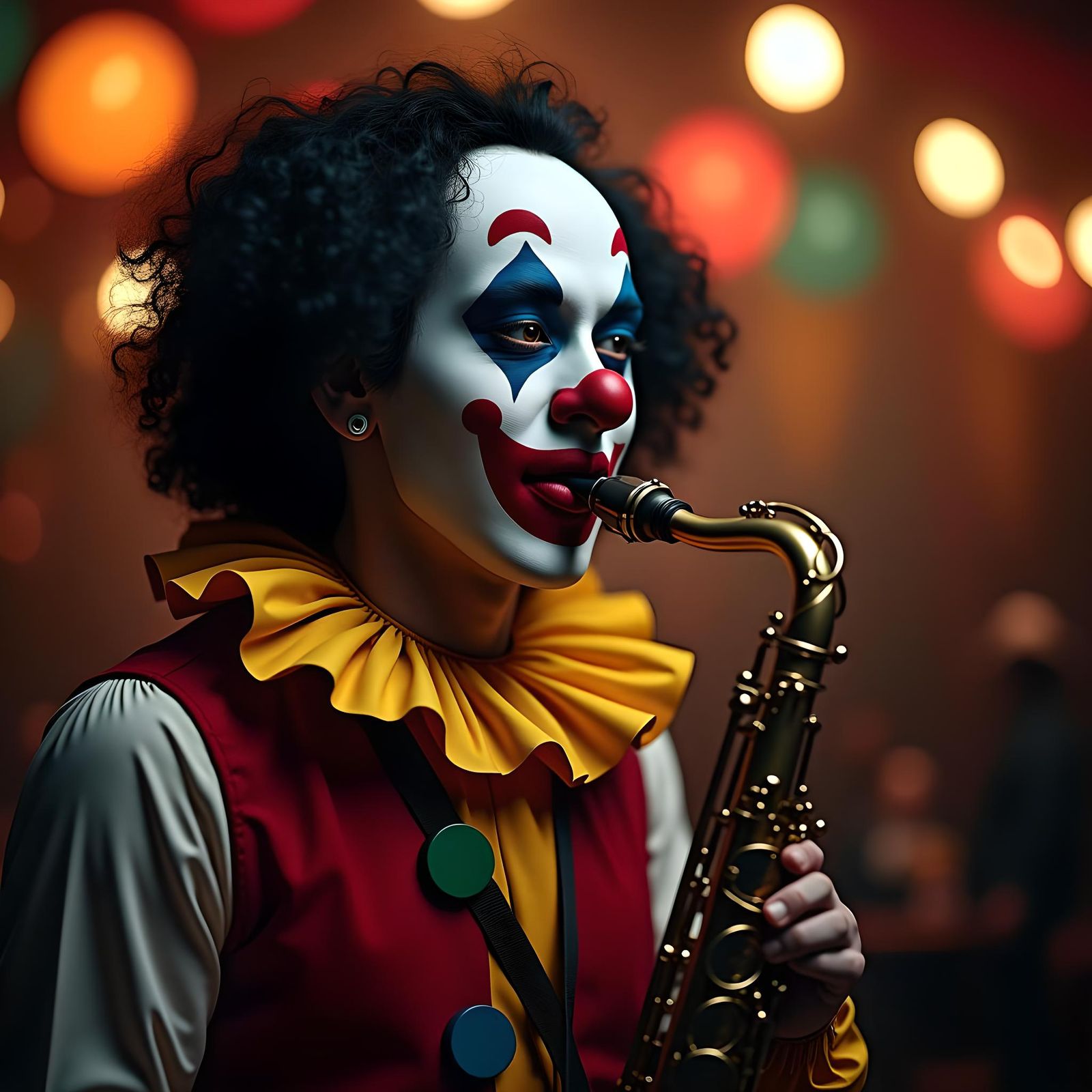 Vibrant Circus Scene with a Male Saxophonist