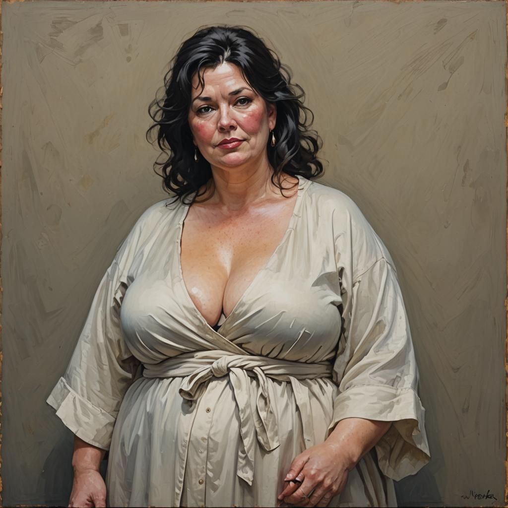 A Beautiful Mature Woman in Elegant Oil Painting