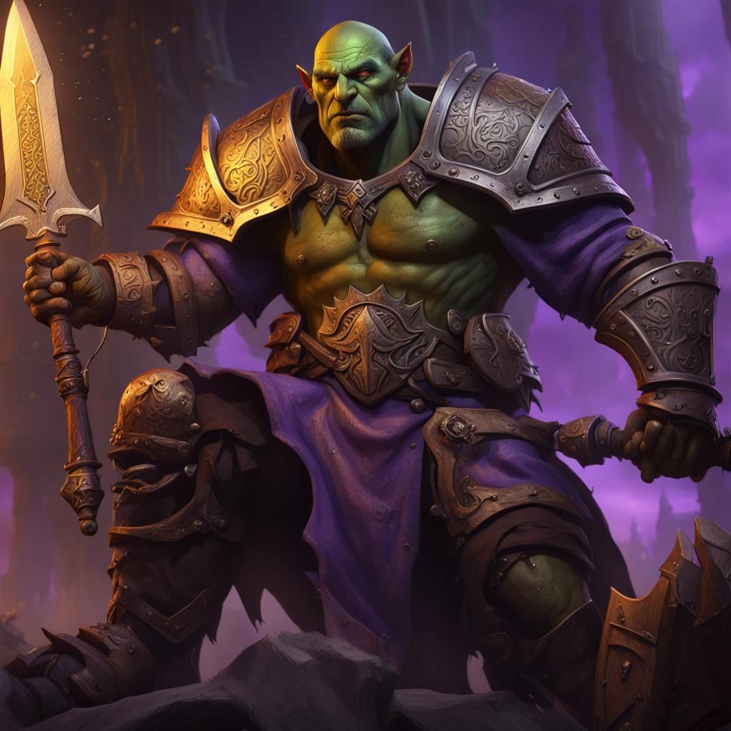 Epic Dark Fantasy Half Orc Paladin with Warhammer