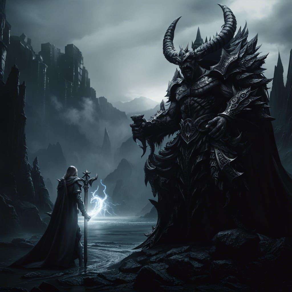 Dark Fantasy Demon Lord Masterpiece in Cinematic Black Monoc...