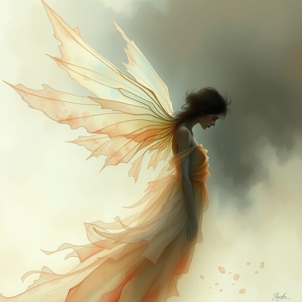 Ethereal Spirit Disappears into Soft Watercolor Hues