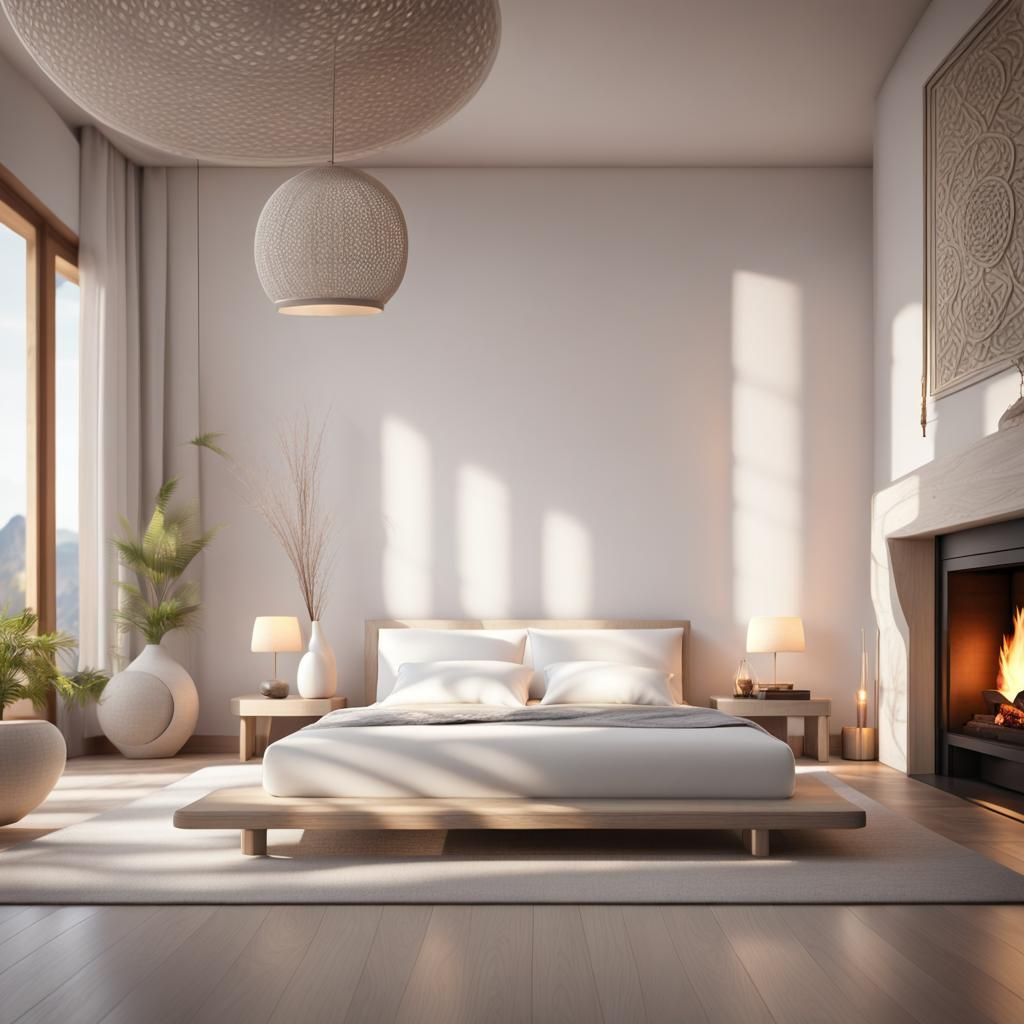 Realistic Zen Bedroom Scene in 8K Resolution
