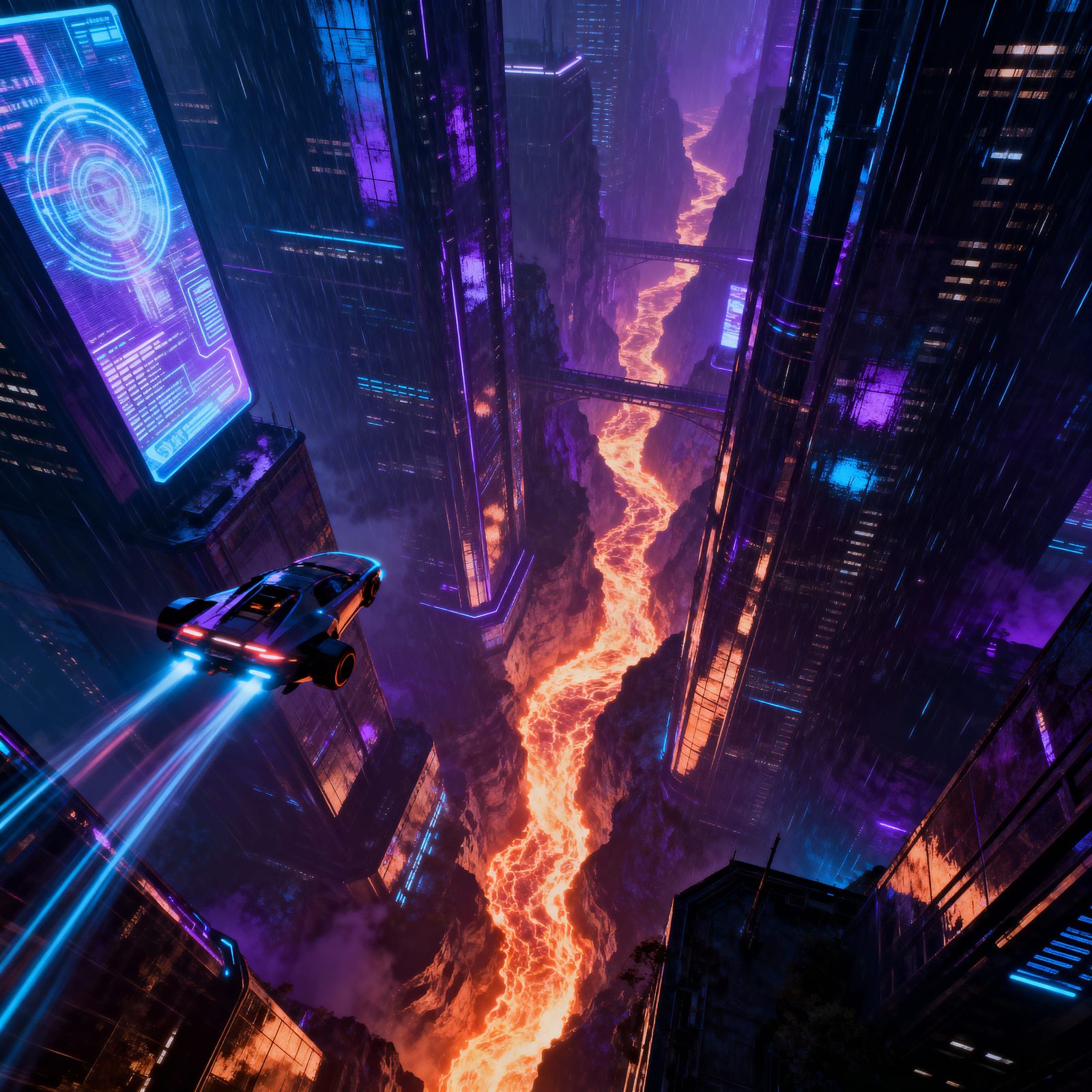Futuristic Cityscape Drenched in Molten Data Streams