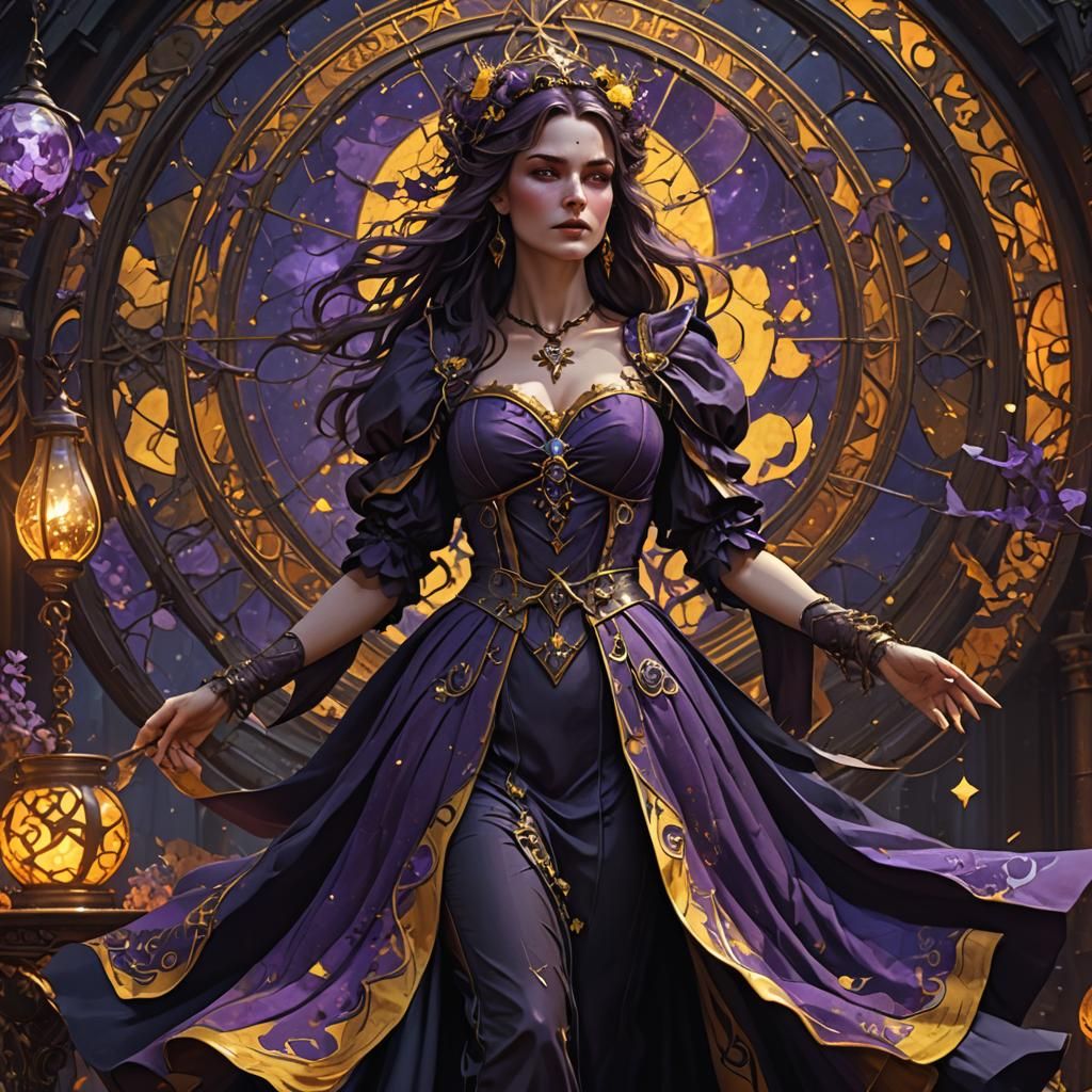 Ethereal Dark Fantasy Maiden in Vibrant Complementary Hues