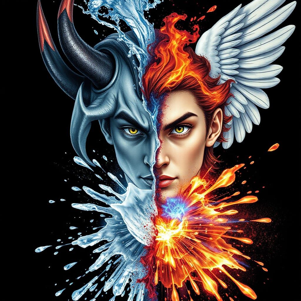 Cyberpunk Yin Yang Conflict in High-Relief Digital Art