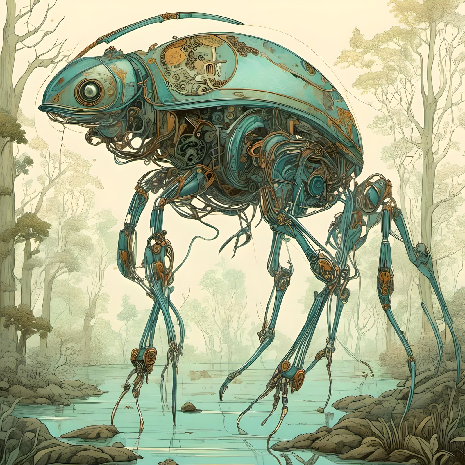 Cyborg Pets Thrive in Harmonious Biomechanical Forests