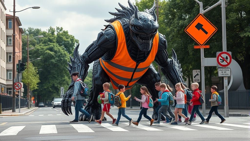 Biomechanical Monster Crossing Guard in Giger Style
