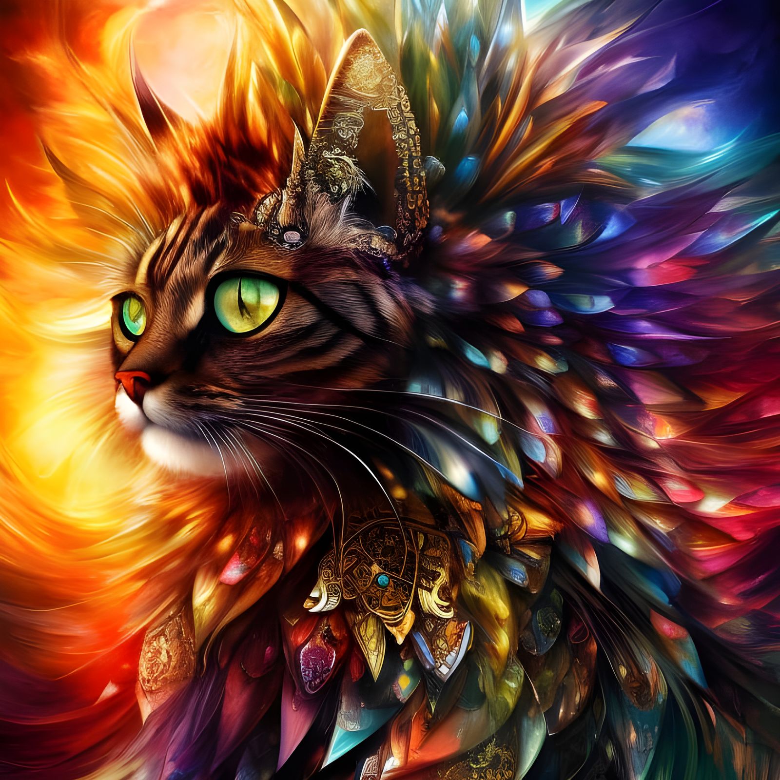 Elegant Cat in Hyper-Realistic Mixed Media