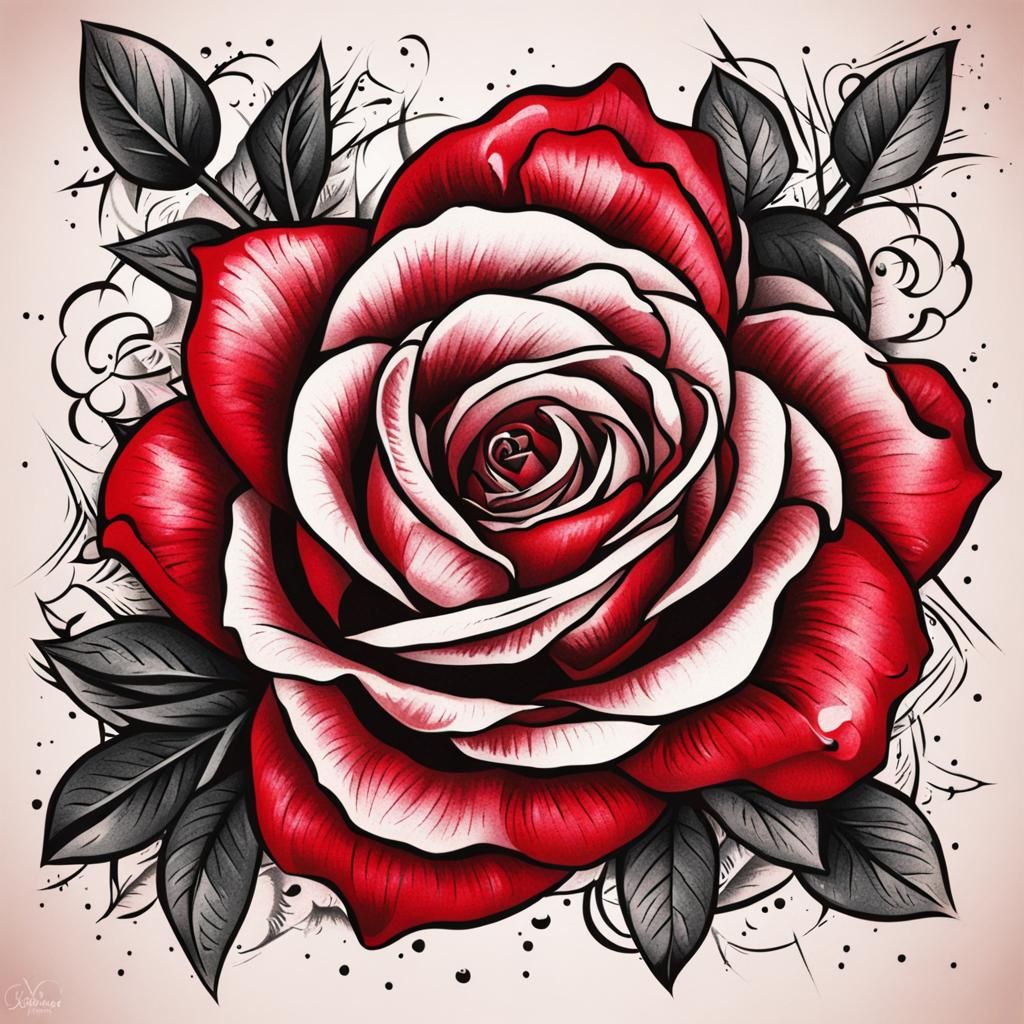 Stunning Red Rose Tattoo in Fine Art Style