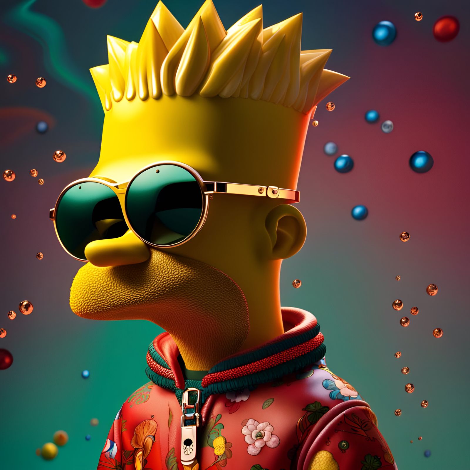 Gucci Empowered Bart Simpson in Hyperrealistic Splash Art