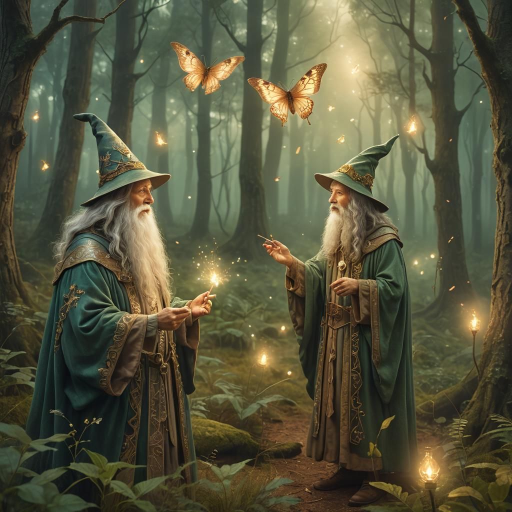 Whimsical Wizard Engages in Mystical Conversation with Delic...