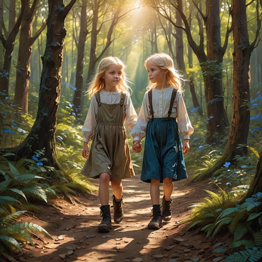 Fantasy Couple Embarks on Whimsical Forest Journey in Art No...