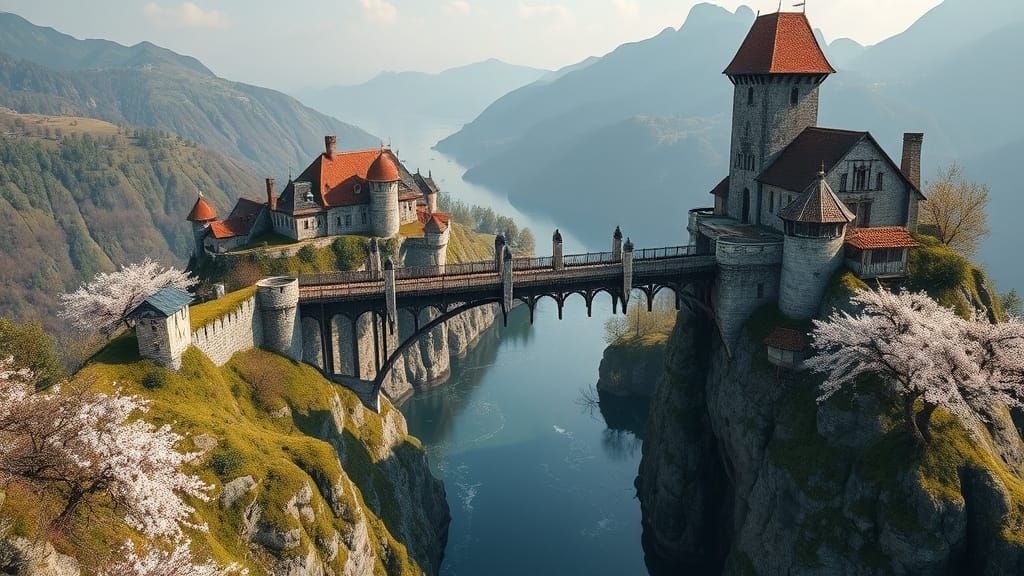 Medieval Castle Bridge on Mossy Mountain