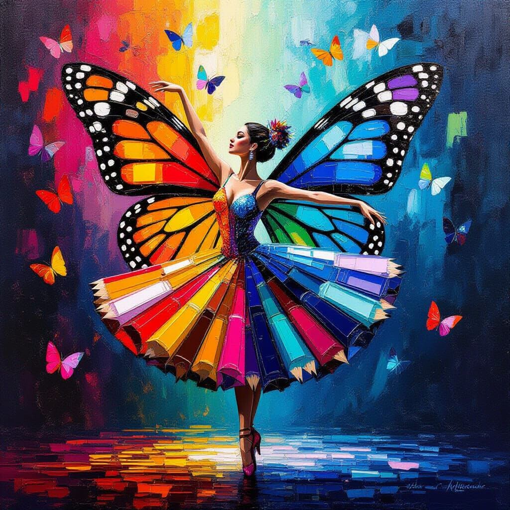 Pencil Dress Dancer Transforms Into Butterfly, Neo-Impressio...
