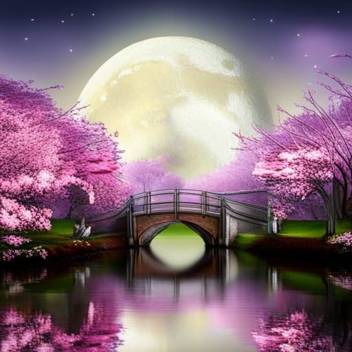 Fantastical Cherry Blossom Dreamscape in Deep Color
