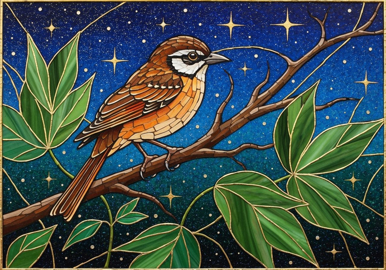 Mosaic Bird in Starry Night Stained Glass