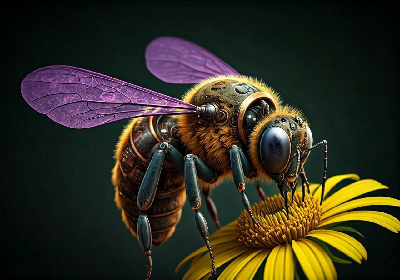 Futuristic Steampunk Bee in Biopunk Harmony