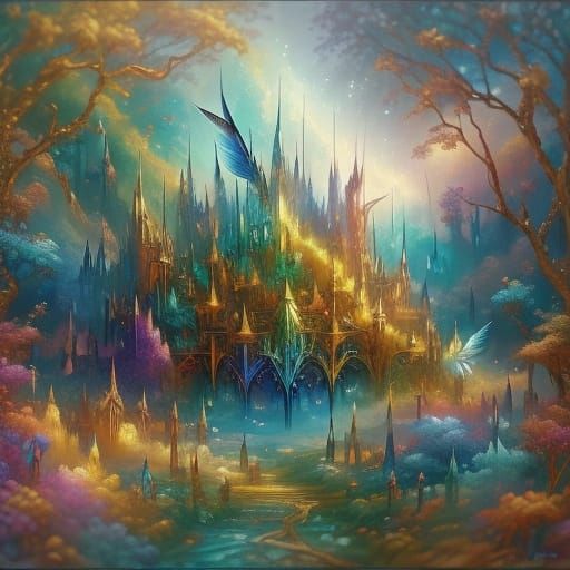 Enchanted Forest: Fairies and Elves in Vibrant Oil Painting