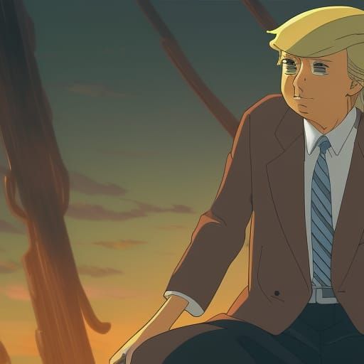 Trump's Anime Heroics in Studio Ghibli Style