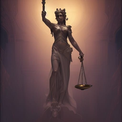 Dark Fantasy Justice Portrait in Deep, Vibrant Hues