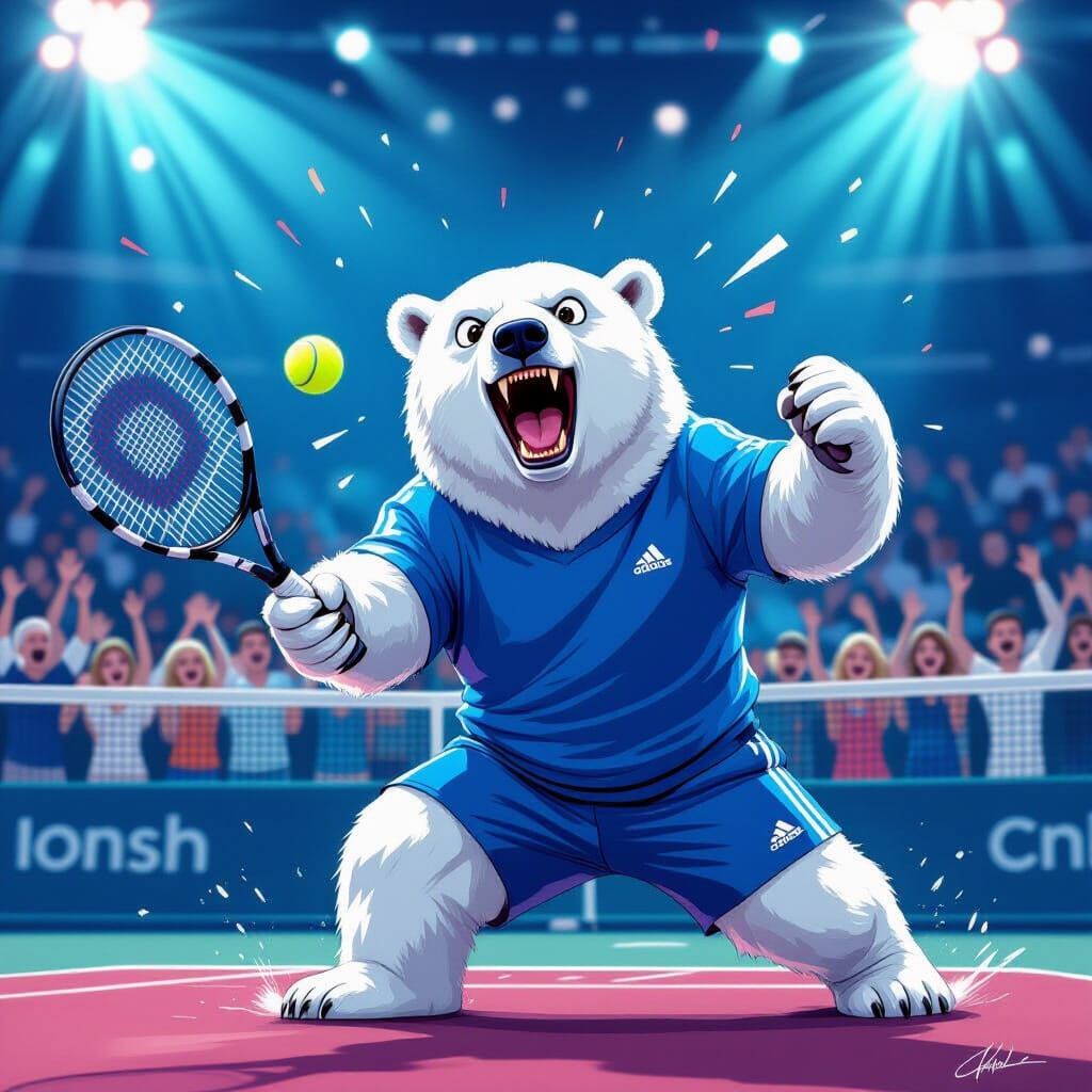 Polar Bear Tennis Player in Stylized Realism