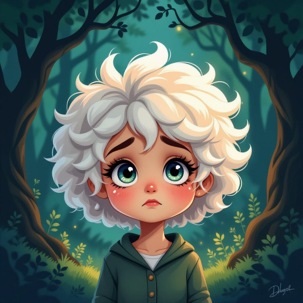 Melancholic Whimsical Character with Teary Eyes