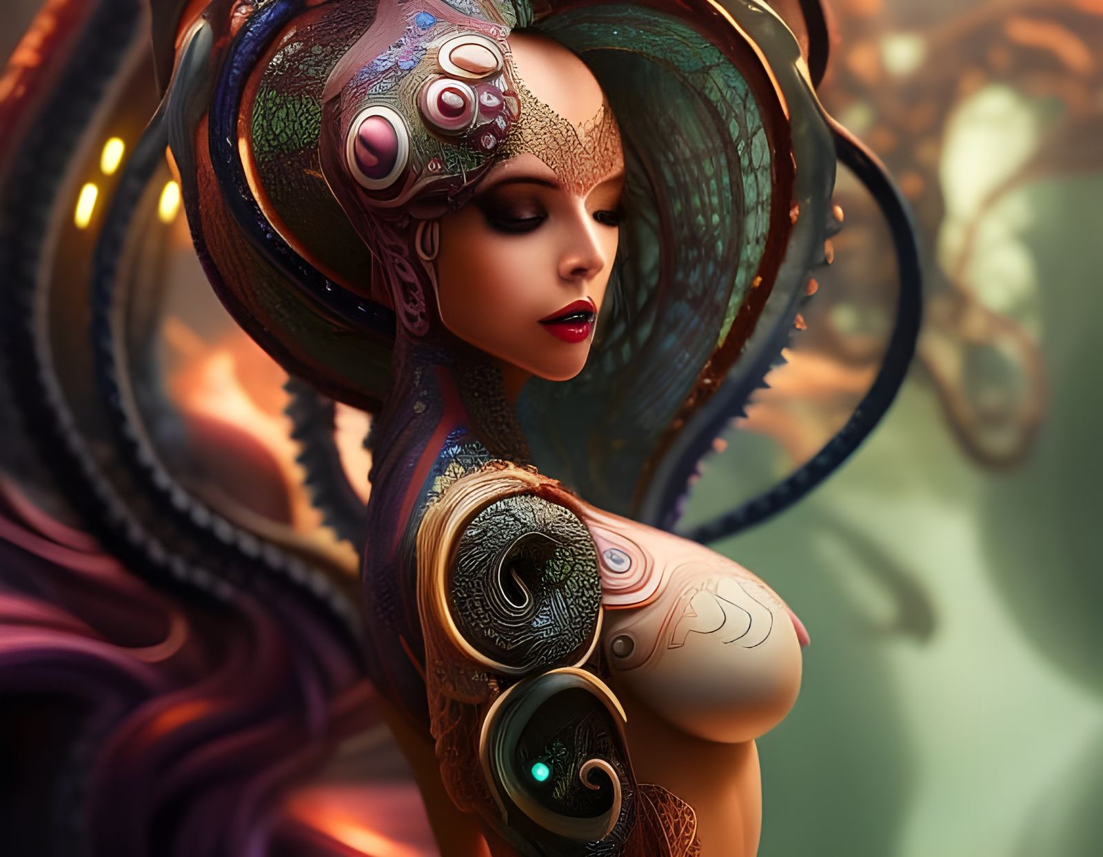 Surreal Underwater Goddess with Octopus Tendrils