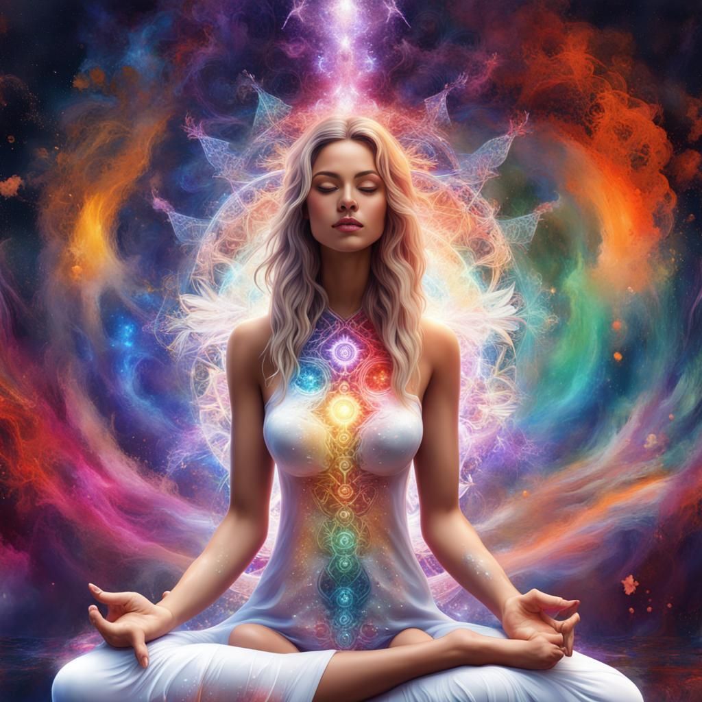 Vibrant Goddess Meditating in a Galaxy Environment