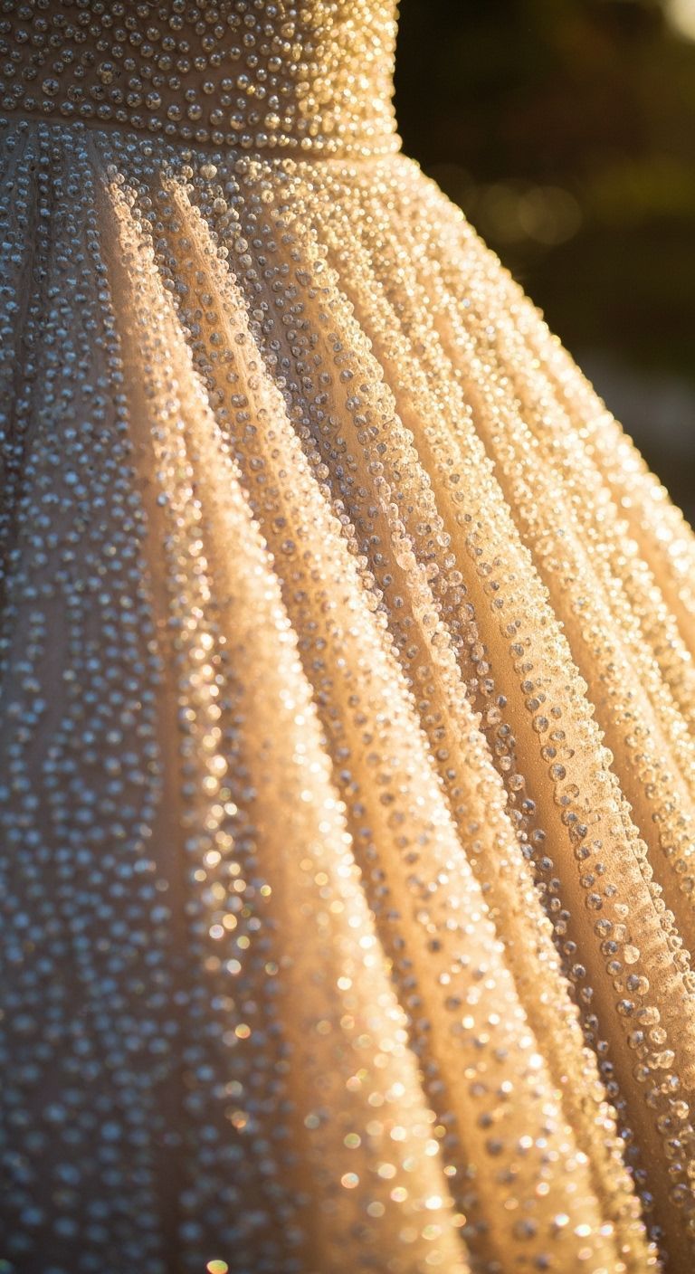 Sparkling Ballgown with Glass Beads in Golden Sunlight